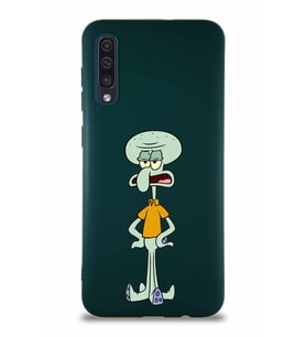 Samsung Galaxy A30S Soft Premier Kapak Squidward Dokunaç Tasarımlı Silikon Kılıf - Yeşil (Şeffaf)