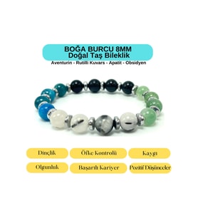 Sertifikalı Boğa Burcu 8mm  Doğal Taş Bileklik