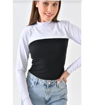 Dik Yaka Boyunluklu Kolluk - BEYAZ Uzun Kollu Boyunluk Tesettür Boyunluk Balıkçı Yaka Bodysuit (Beyaz)