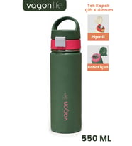550 ML Tek Kapak Çift Kullanım Pipetli Rahat İçim Kulplu Paslanmaz Çelik Termos 1110-550ML