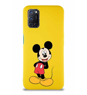 Oppo A52 Soft Premier Kapak Mickey Mouse-B Tasarımlı Silikon Kılıf - Sarı (Şeffaf)