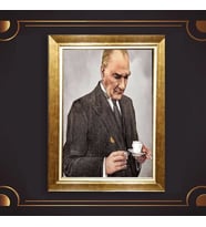 Özel Seri Paspartulu Çerçeveli Atatürk Tablo l366 (Gold)
