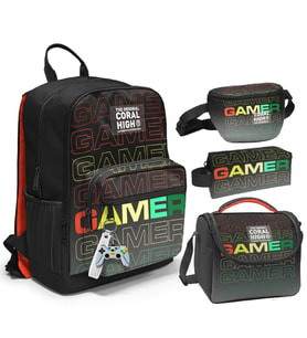 Coral High İlkokul/Ortaokul Çanta Seti ve Bel Çantası- Siyah Gri Gamer - Erkek Çocuk (Çok Renkli)