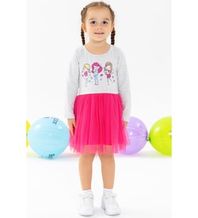 Breeze Kız Çocuk Uzun Kollu Elbise Baskılı 1.5-5 Yaş, Açık Gri Melanj