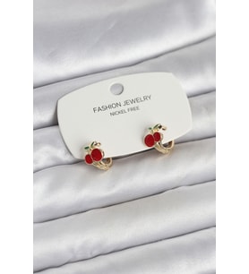 Kiraz Model Gold Renk Pirinç Çocuk Küpe - TJ-BKP11653