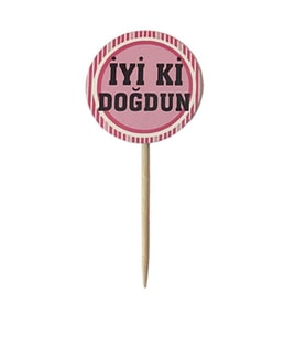 20 Adet Pembe iyiki doğdun yazılı sunum kürdanı parti malzemesi-