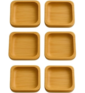 6’lı Kare Sunum ve Servis Kase Seti –%100 Doğal Bambu, 9x9 cm