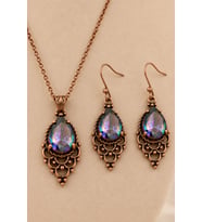 Kadın Mistik Topaz Taşlı Kolye ve Küpe Seti Otantik Vintage Tasarım Şık Takı Seti