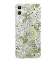 PrintiFy Samsung A05 Uyumlu Kamera Korumalı Floral Lila Tasarımlı Şeffaf Silikon Kılıf