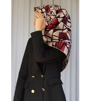 Vissona Tivil İpek Eşarp 51810-1-0004-0017 Krem Karışık Desen