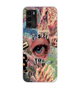 Oppo A16 Uyumlu Aesthetic Kolaj Desenli Şeffaf Telefon Kılıfı