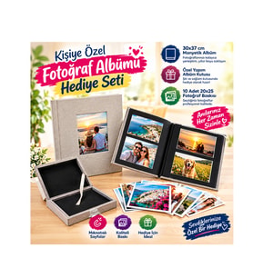 30x37 manyetik albüm+Özel yapım büyük ahşap kutu+10 adet 20x25 baskı