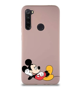 Xiaomi Redmi Note 8 Soft Premier Kapak Mickey Mouse-F Tasarımlı Silikon Kılıf - Pudra (Şeffaf)