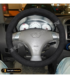 Chery Tiggo-Tiggo 3 Dikme Direksiyon Kılıfı Alcantara Süet Monza Black 1.6-2.0-Lüks 2008-2011