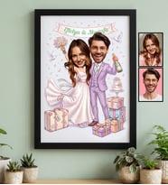 Kişiye Özel Karikatürlü Gelin Damat Balayı Çifti Siyah Çerçeve Sevgililer Günü Hediyesi