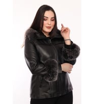 Hakiki Deri Siyah Kol Omuz Kürklü Roxana Kadın Ceket