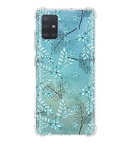 Samsung Galaxy A51 Uyumlu Köşe Korumalı Antişok Kapak Floral Su Yeşili Tasarımlı Şeffaf  Kılıf