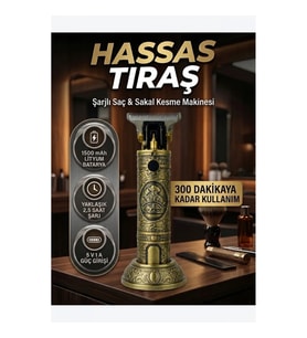 Şarjlı Saç ve Sakal Kesme Makinesi – T Tipi Metal Bıçak ve 3 Kesim Tarağı