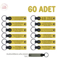 Sarı & Gri, Düğünlerde Dağıtılabilir Özel Hediye, 60'lı Set, Üzerine İsim Yazılan Anahtarlık