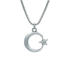 Ay Yıldız Örme Zincir Kolye - Gümüş Kaplama - Erkek Kadın Kolye - No:1585