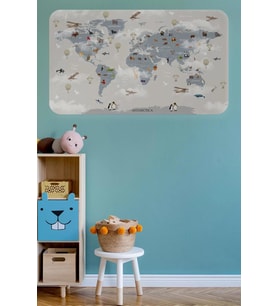 Eğitici Dünya Haritası Dünya Atlası Çocuk Ve Bebek Odası Duvar Sticker-60x105-3826