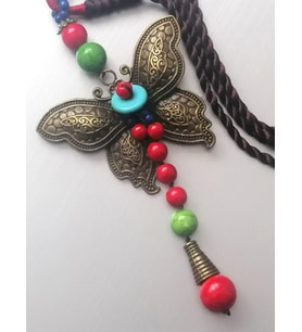 Uzunluğu Ayarlanabilir Orijinal Tasarım Doğal Taşlı Handmade Etnik Bayan Kolye /Kelebek Kolye