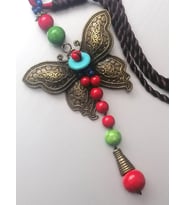 Uzunluğu Ayarlanabilir Orijinal Tasarım Doğal Taşlı Handmade Etnik Bayan Kolye /Kelebek Kolye