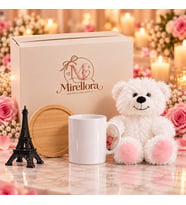 Mirellora Eyfel Kulesi Figürlü Hediye Kutusu – Beyaz Peluş Ayıcık ve Kupa