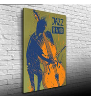 Jazz Band Afişi Yeşil Siyah Turuncu Tonlarda Kanvas Tablo 50 x 70