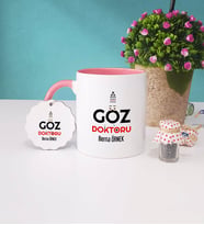Göz Doktoru Kupa Bardak Pembe ve Anahtarlık