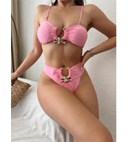 Pembe Tokalı İtalyan Kumaş Bikini Takımı