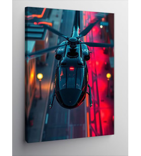 Kanvas Tablo Kırmızı Siyah Helikopter Ve Gökyüzü