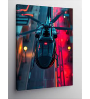 Kanvas Tablo Kırmızı Siyah Helikopter Ve Gökyüzü