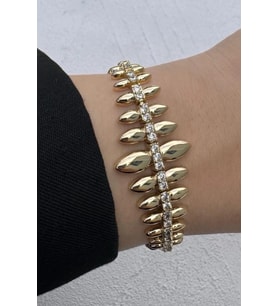 Kararmaz Renk Atmaz Cm Jewelry Gold Renk Yaprak Form Zirkon Taşlı Kadın Çelik Bileklik