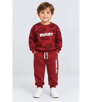 Erkek Çocuk Rugby Topu Baskılı Pamuklu Sweatshirt ve Pantolon Eşofman Takımı Ak119
