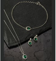 925 Ayar Gümüş Oval Zümrüt Model Sıra Taşlı Set