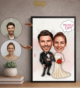 Kişiye Özel Çift Karikatürü Çerçeveli Tablo,Kişiye Özel Hediye,Kişiye Özel Tasarım,Sevgililer Günü Hediyesi