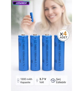 1300 Mah 3.7 V Şarj Edilebilir AA Kalem Pil Lc 14500 Şarj Edilebilen Kalem Pil 4'lü