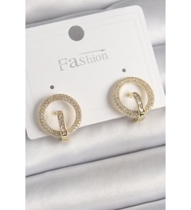 Pirinç Gold Renk Zirkon Taşlı Halka Model Kadın Küpe 5886 - GLST5291-7909