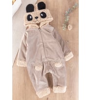 Panda Figürlü Kuzu Welsoft Erkek Bebek Kışlık Tulum (Bej)