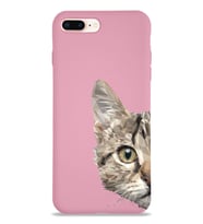 Apple iPhone 7 Plus Uyumlu Lansman Kılıf Catface Tasarımlı İçi Kadife Kapak-Pembe (Şeffaf)