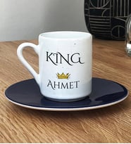 Kişiye Özel King Türk Kahvesi Fincanı Sevgiliye Hediye (Lacivert)