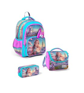Coral High Kids Turkuaz Pembe Anime Kız Desenli 3'lü Okul Çanta Seti SET0114420 - Kız (Çok Renkli)