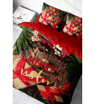 Yılbaşı Nevresim Takımı (Lastikli Çarşaflı) Çift Kişilik %100 Pamuk Saten Red-Gift