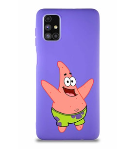 Samsung Galaxy M51 Soft Premier Kapak Patrick Yıldız Tasarımlı Silikon Kılıf - Mor (Şeffaf)