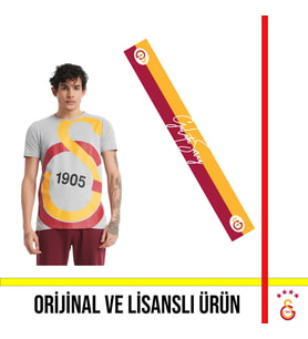 Galatasaray Lisanslı Büyük Logolu Gri T-Shirt ve Galatasaray Yazılı Şal Atkı