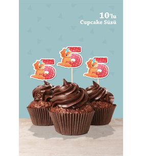 Baby Dinozor Temalı 5 Yaşında Cupcake Süsü '10lu