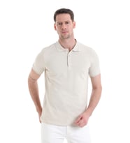 Bej Regular Fit Düz %100 Pamuklu Polo Yaka Tişört