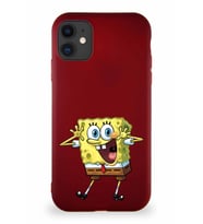 Apple iPhone 11 Soft Premier Kapak Sünger Bob Tasarımlı Silikon Kılıf - Mürdüm (Şeffaf)