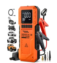 Çantalı 10000mAh 150PSI Akü Takviyeli Oto Bisiklet Motosiklet Hava Kompresörü Lastik Şişirme Pompası (Sarı-Multı)